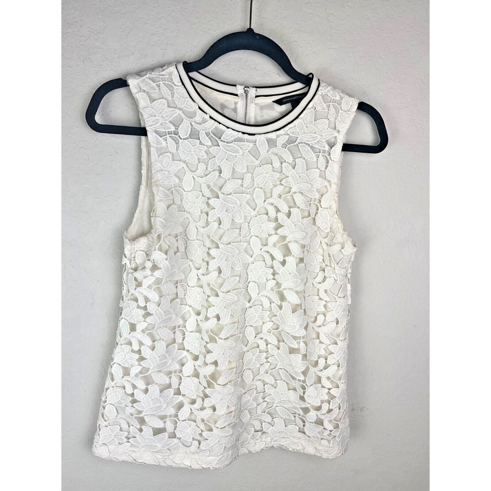Banana Republic XS White Lace Floral Sleeveless Top Tank‎ Summer Spring Beach